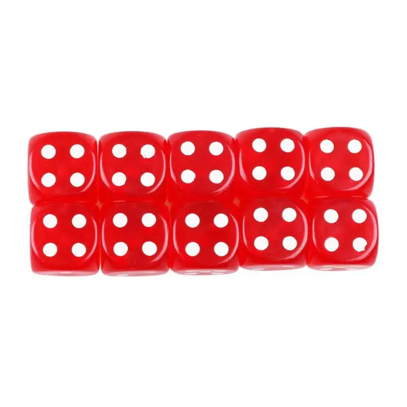 10 шт. 14 мм Акриловые 6 сторонние цифровые кубики для настольной игры бар казино азартные игры клуб вечерние аксессуары для игр игральные кости - Цвет: Красный