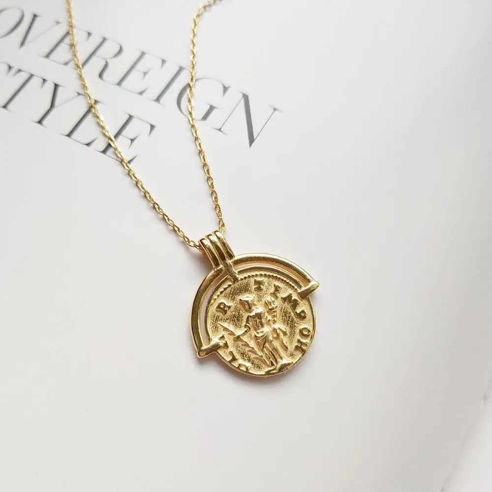 

DAIWUJAN 925 Sterling Silver Personality Figure Round Pendant Necklace Half Circle Personal Choker Necklace for Women Men