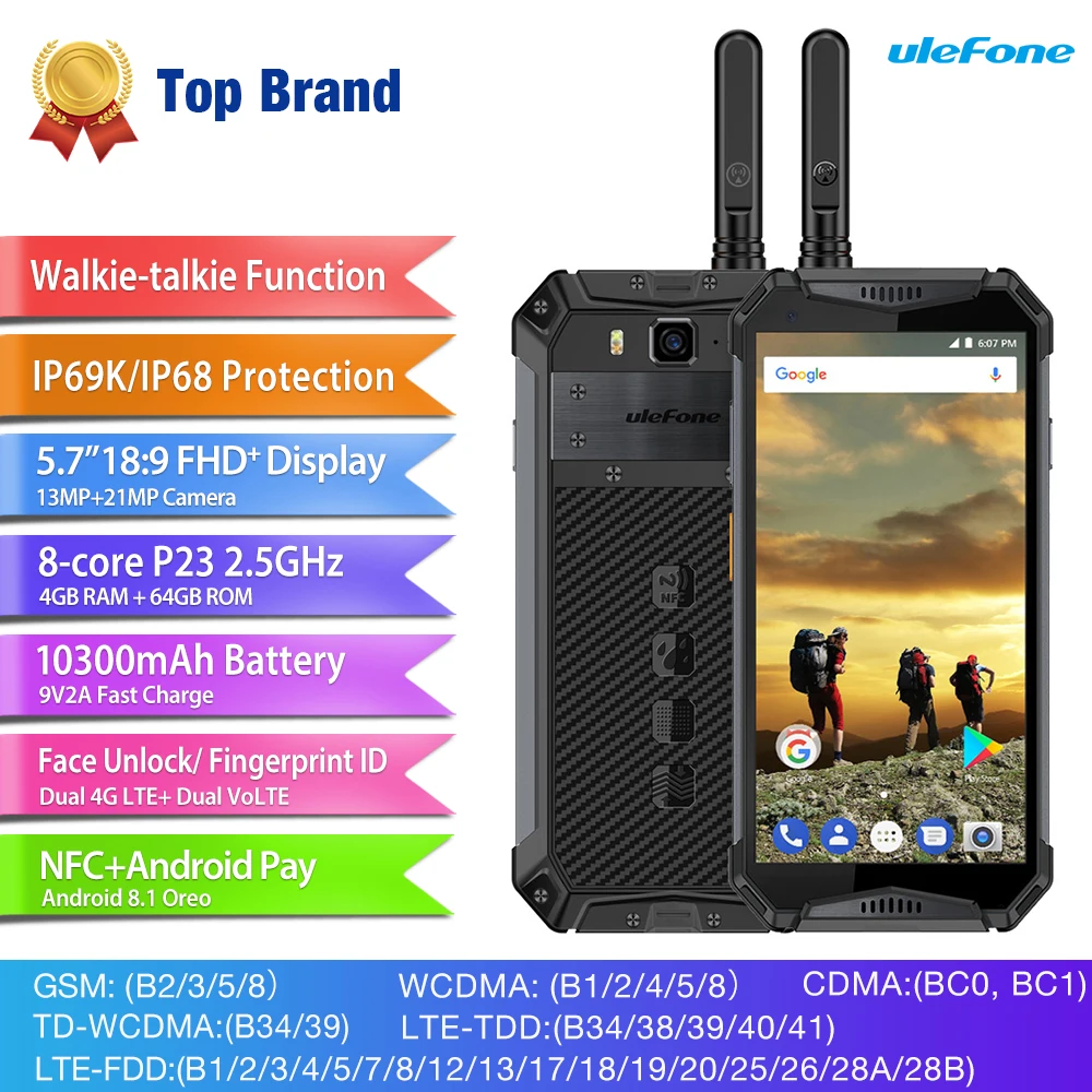 

Ulefone Armor 3T IP68 Waterproof MT6763T Mobile Phone Android 8.1 5.7" NFC Octa Core 4GB 64GB 10030mAh Walkie Talkie Smartphone