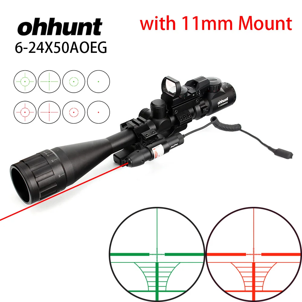 Ohhunt тактический прицел 6-24x50 AOEG проволока сетка оптический прицел с голографической 4 Сетка точка зрения зеленый красный лазер - Цвет: 11mm-red laser-scope