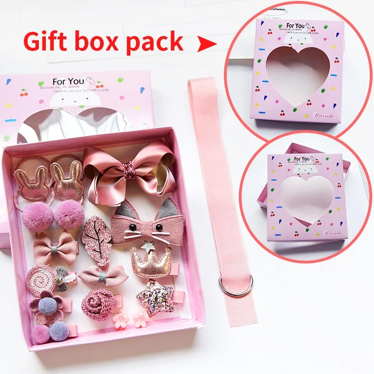 Gift Box-Korea Pink Raindo 18 шт./кор. дети милые женские аксессуары для волос комплект ткани для младенцев с цветочным узором и бантом, заколки для волос для девочек, повязка на голову в подарок - Цвет: Gift Box-Korea Pink