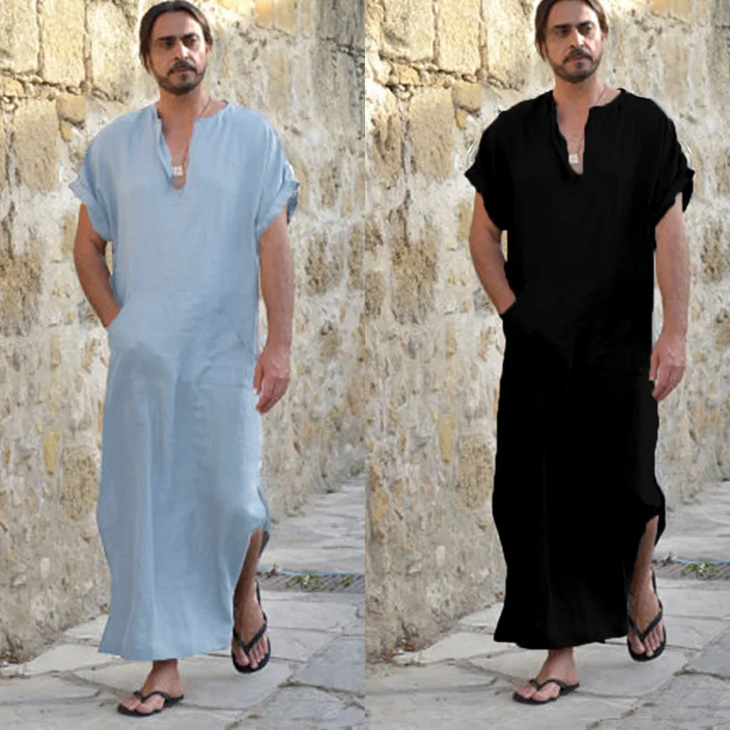

Mens Robe Mens Ethnic Robes Loose Striped Short Sleeve Thin Vintage Dress Kaftan Dress