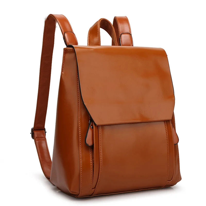 Aosbos Women Leather Backpack Oil Wax School Bag Vintage Waterproof Female Bag Pack Fashion Versatile Travel Backpacks - Цвет: Brown