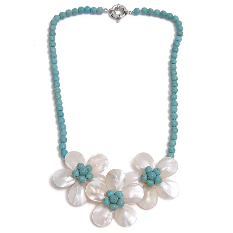 LJHMY Кристальные бусины, Пресноводный Жемчуг, белая Морская раковина, цветочное ожерелье для женщин, массивное ожерелье, колье для свадебной вечеринки - Окраска металла: 3 TURQUOISE BLUE