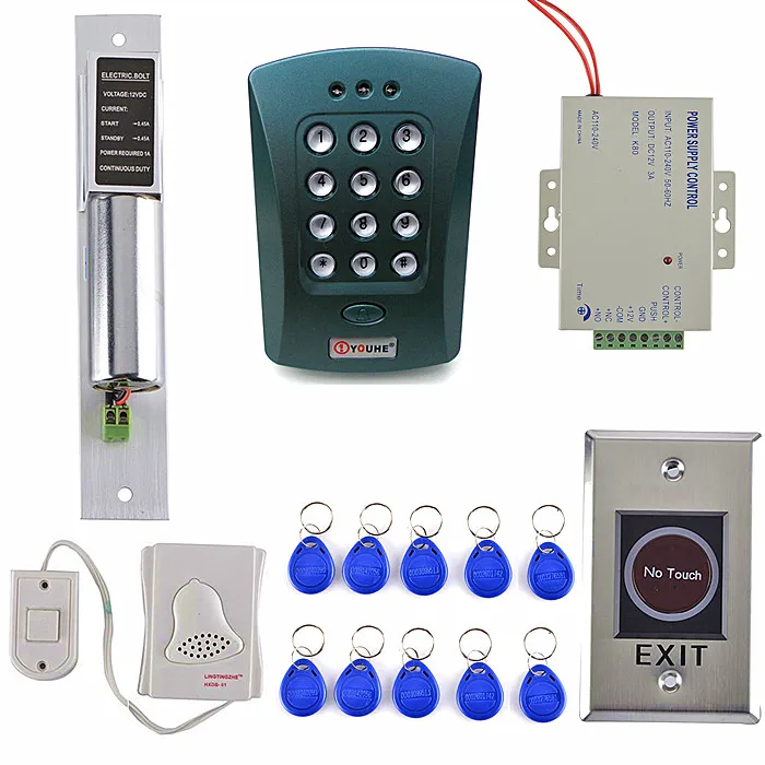 

No Touch Button +Electric Bolt Lock+Power +Diy Full Complete Rfid Door Lock Access Control Keypad Kit For Home Security