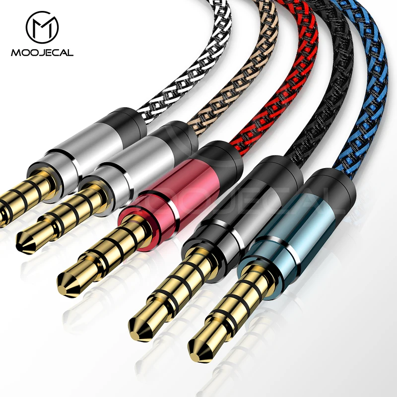 Дешевый MOOJECAL 3,5 Jack аудио кабель Jack 3,5 мм от мужчины до мужчины ткань аудио Aux кабель для iPhone автомобильные наушники Динамик провода линии Aux шнур