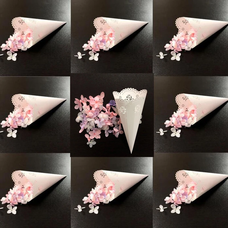 50pcs Rose Flower Wedding Confetti Cones Petal Candy Holder