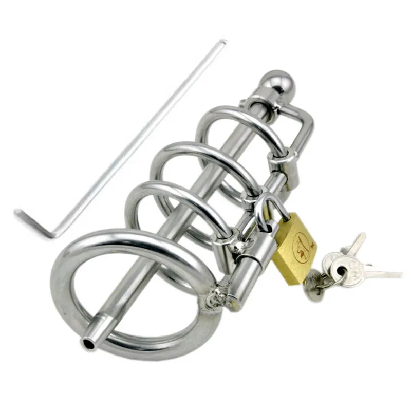 Stainless Steel Cock Cage,Penis Ring,Male Chastity Device with Catheter,Penis Plug,Penis Lock,Adult Games Bdsm Sex Toy For Men