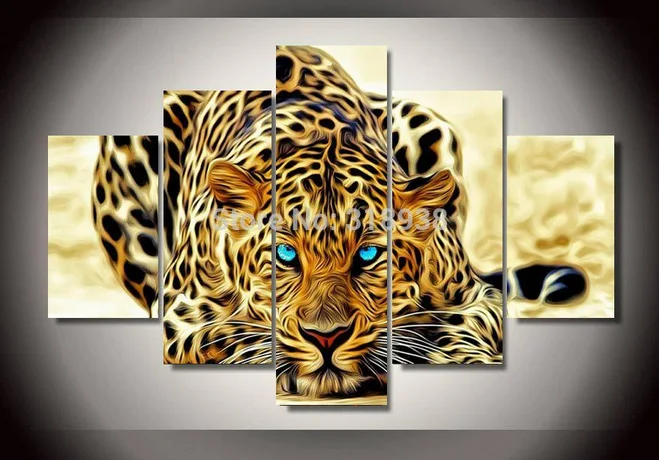 

High Precision Print Canvas Set of 5 HOME DECOR Beautiful animal running tiger Stretched Canvas Printed Ready to Hang