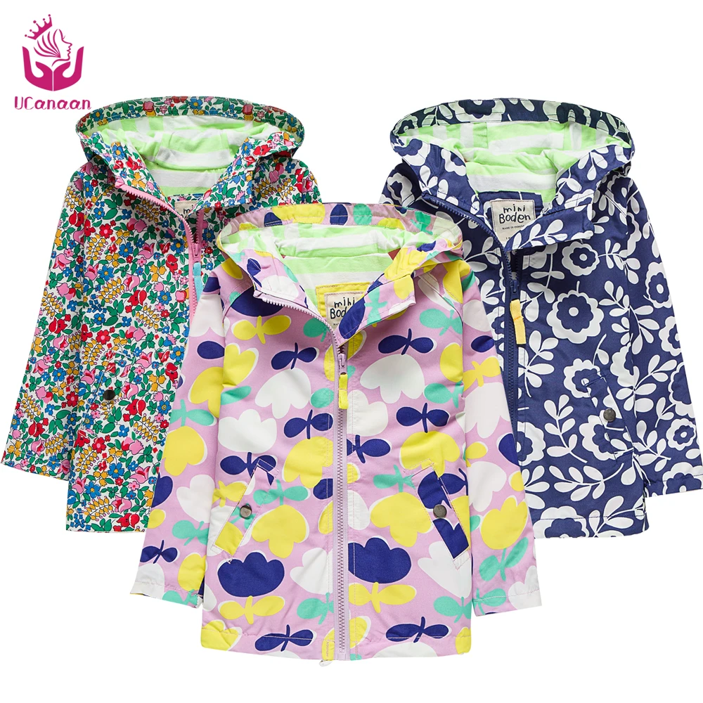 

Ucanaan New 2018 design girls spring jacket Hooded suit long coat children Waterproof and waterproof multicolor outerware