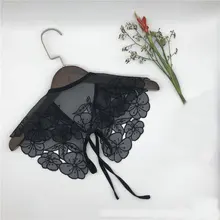 Для женщин свободного покроя с вышивкой Кружевная повязка с изображением цветов, на лямках из шифона поддельные меховой воротник элегантные пальто с отворотами имитация съемный воротник блузка Топы