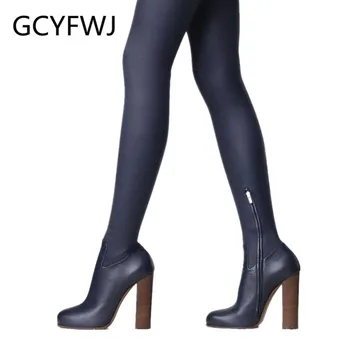 

GCYFWJ Knee-high Boots Genuine Leather Chunky Heel Women Autumm Tighten Botas Mujer Stretch Boots Fashion Over The Knee Boots