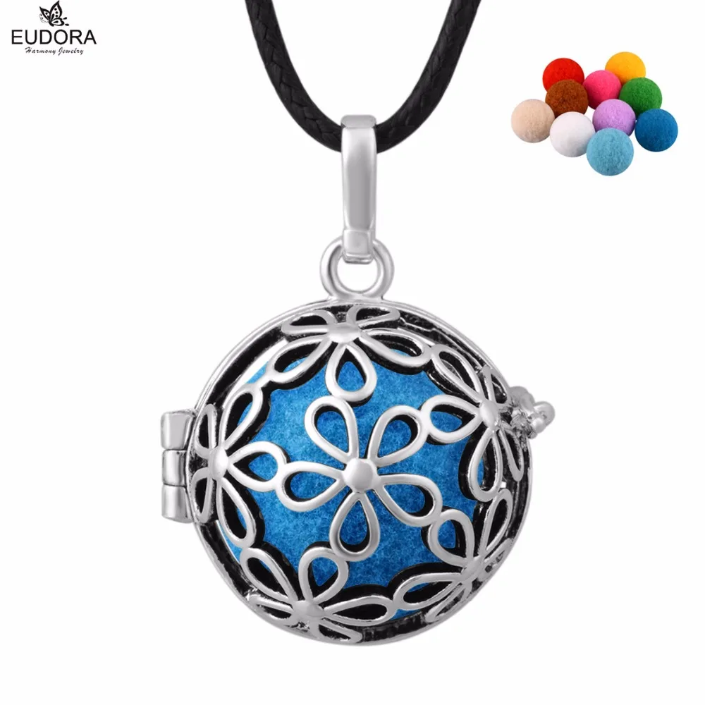 

Angel Caller Daisy Copper Aromatherapy Perfume Diffuser Locket Cage Pendant Necklace Jewelry with Colorful Pompon Ball