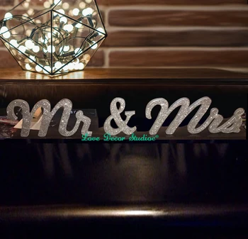 

Mr and Mrs Sweetheart table Mr and Mrs Photography prop Silver glitter sign Engagement Wedding Decor Wedding Mr & Mrs