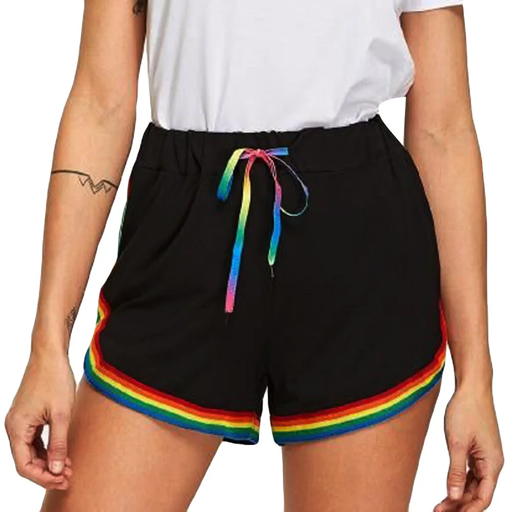 

Hot Sale shorts women summer shorts women Rainbow Print Elastic Short Pants Beach hot pants sexy short pants women feminino