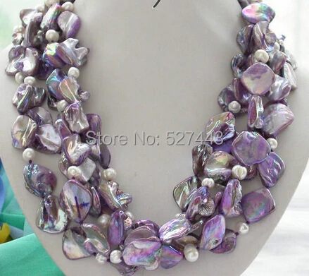 

Wholesale free shipping >>5row 18" square lavender shell round pearl necklace