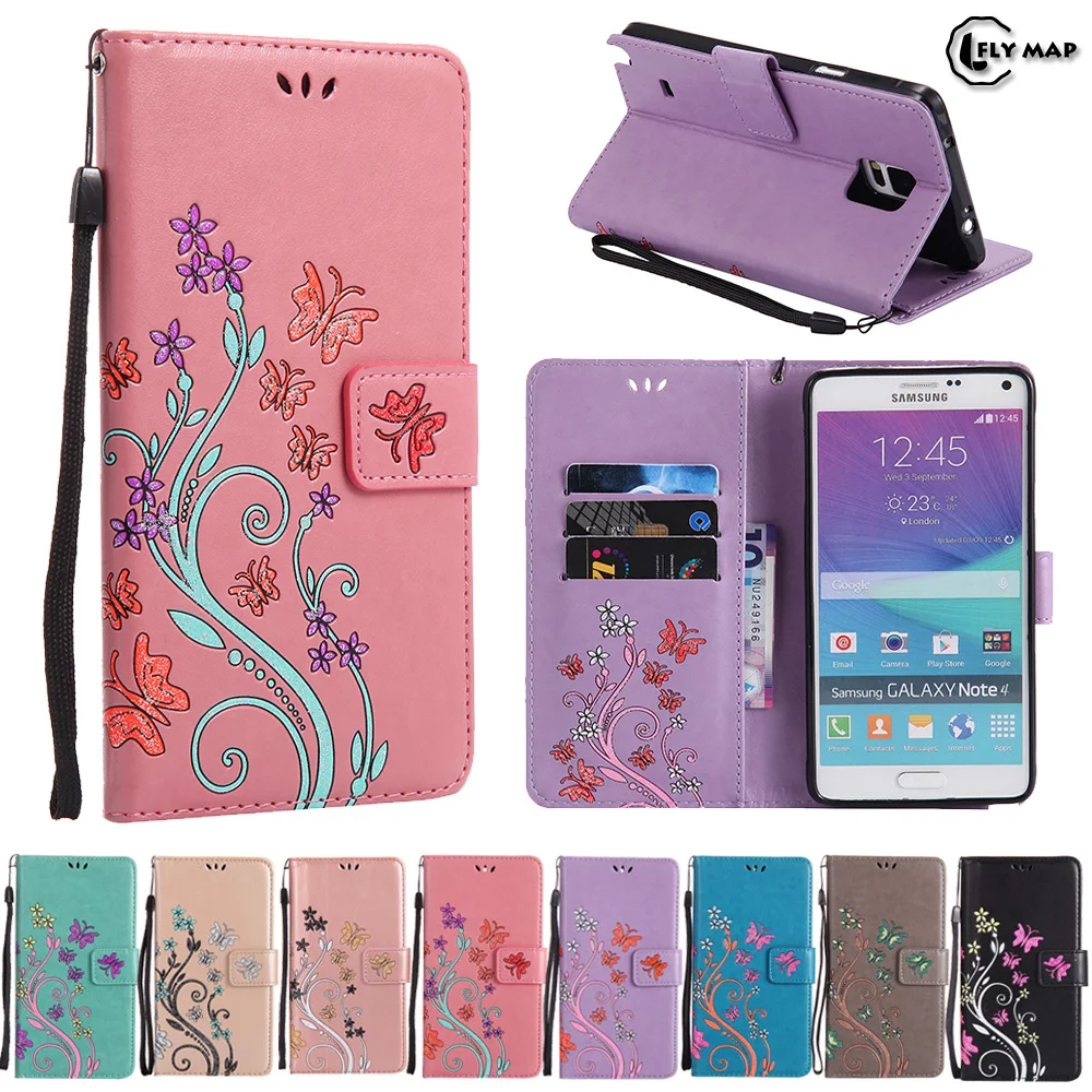 

Butterfly Case for Samsung Galaxy NOTE 4 NOTE4 N910F N910C Floral Leather Flip Cover Wallet Phone Case SM-N910C SM-N910F Capa
