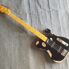 Nueva tienda Shelly personalizado de fábrica negro TL Ash body bass usado vintage reliquia desteñido 4 cuerdas reverso headstock guitarra eléctrica bajo