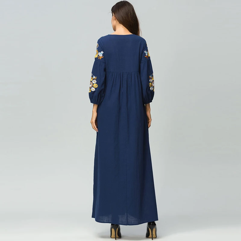 Vestido ОАЭ абайя, кафтан Дубаи Бангладеш Турция Женщины хиджаб с вышивкой мусульманское платье jilbaw халат Турецкая мусульманская одежда