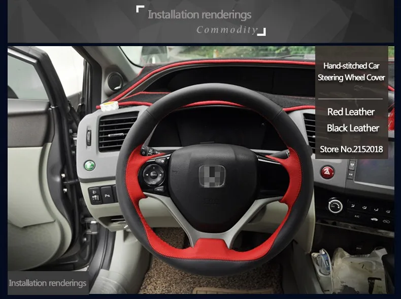 Блестящая Пшеница ручная работа черный красный кожаный чехол на руль для Honda Civic 2012 2013 автомобиль специальный