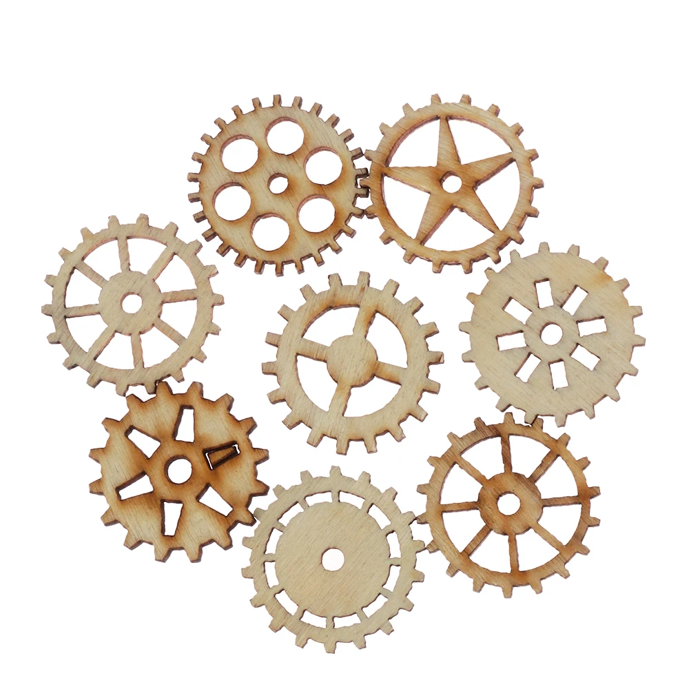 

50pcs/set Mixed Wheel Gear Pattern Natrual Wooden Scrapbooking Hollow Craft Round Random for Home Decoration 25mm