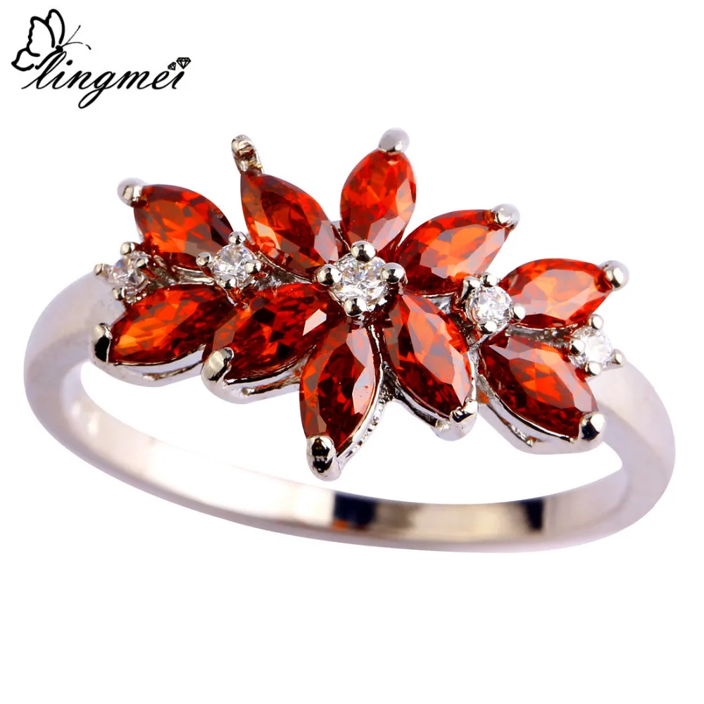 Lingmei достойный Для женщин Jewelry Новый красный гранат Модные Серебристые Цвет
