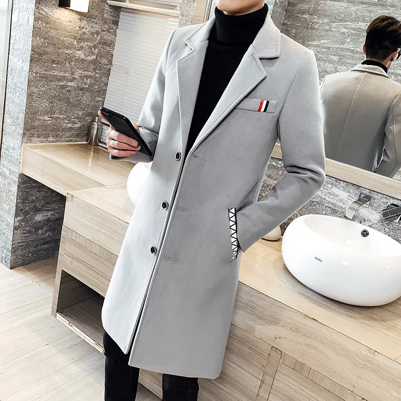 

2019 new fashion boutique solid color windbreaker long slim jacket large size 5XL autumn and winter casual business jacket S-5XL