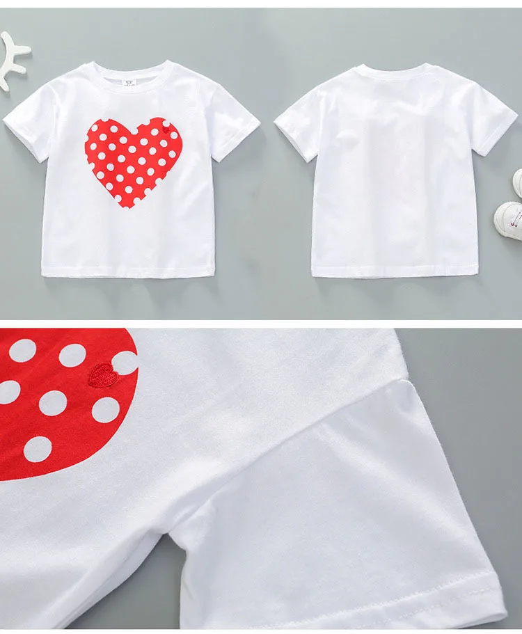 Girls T Shirts Kids  Summer Tops For Baby Girl Short Sleeve Heart Dot Cotton T-Shirt Tees 8 9 10 12 Years Big Girls Clothes (13)