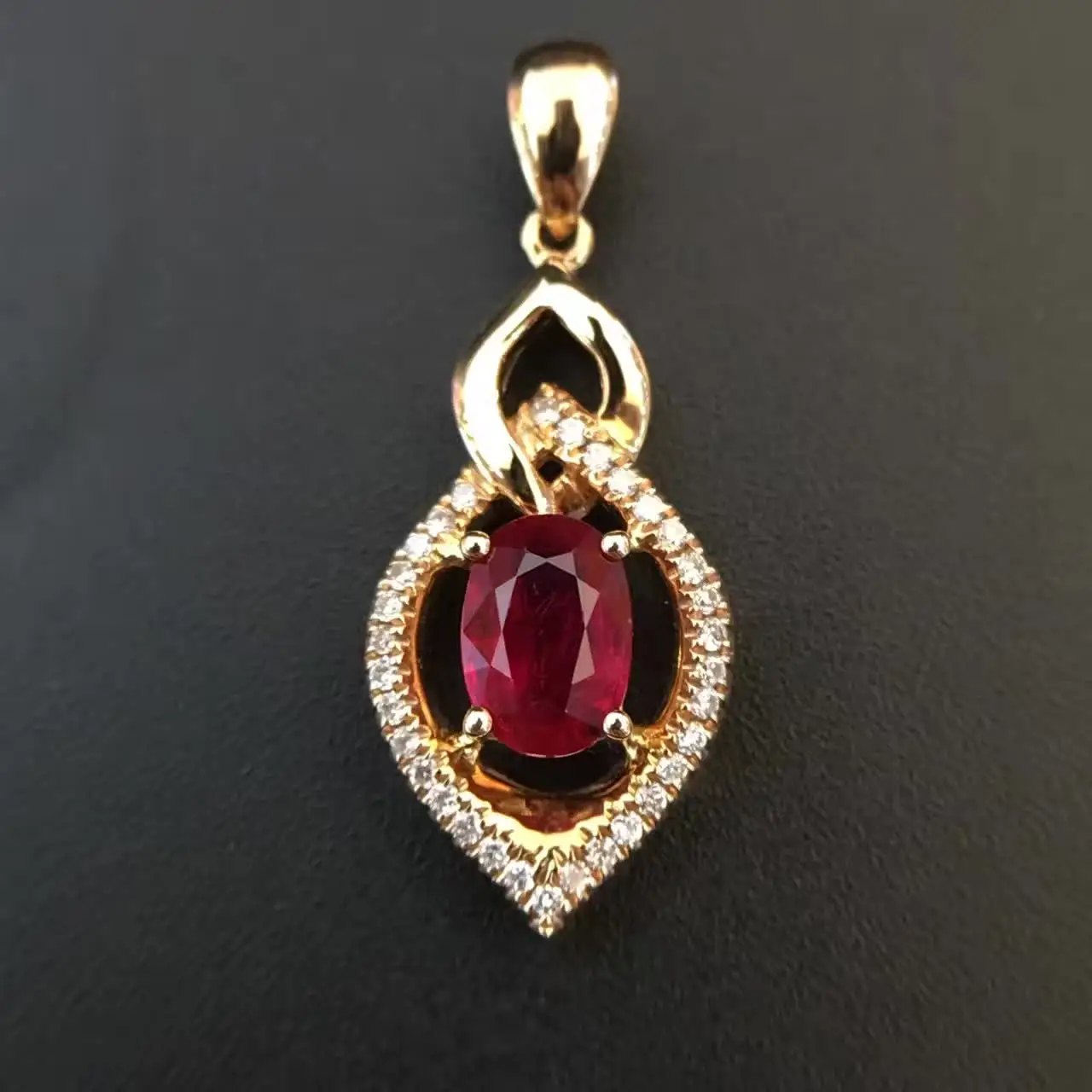 

Ruby Pendant Necklace with Diamond Encrusted 0.774ct+0.102ct 18K Rose Gold Gemstone Fine Ruby-Jewelry for Women