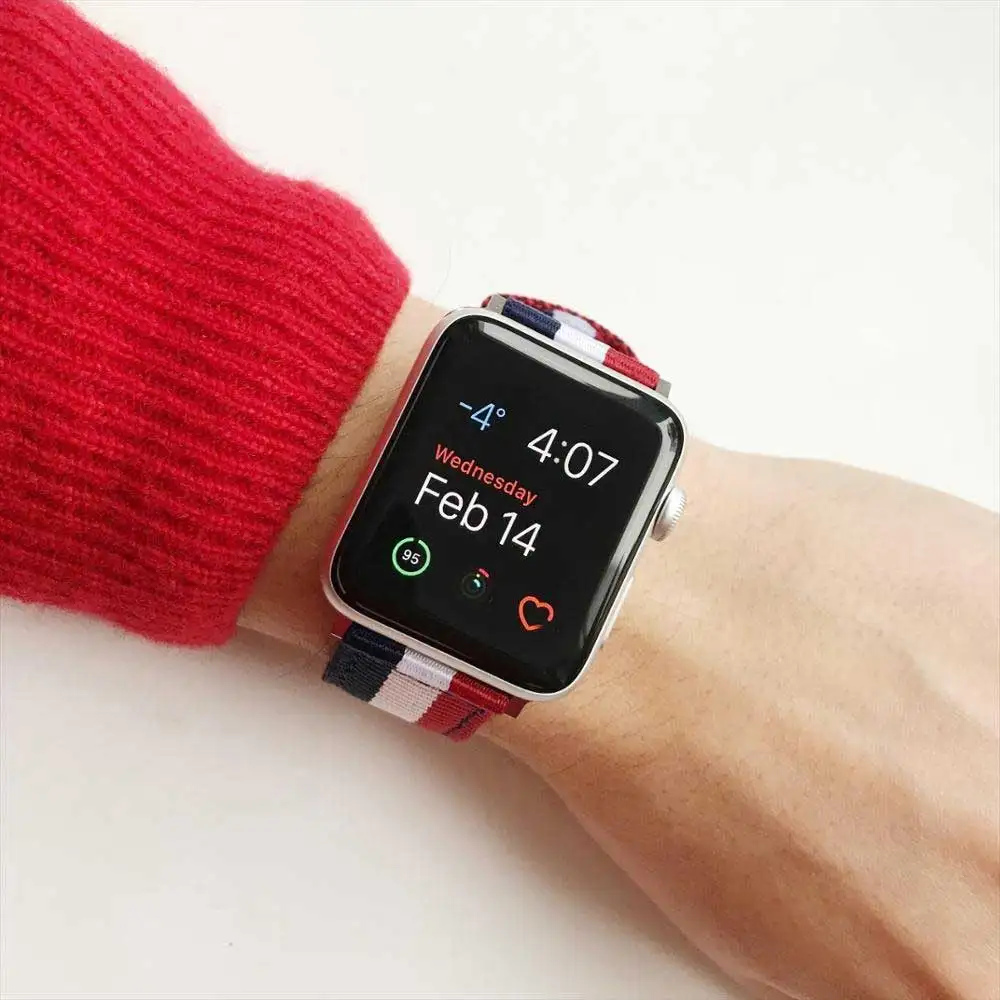 The NewFashion WovenNylon Bracelet Straps for iWatch 1/2/3/4 Apple Watch 38 / 42mm Fabric Strap Tape with Link Connector Adapter