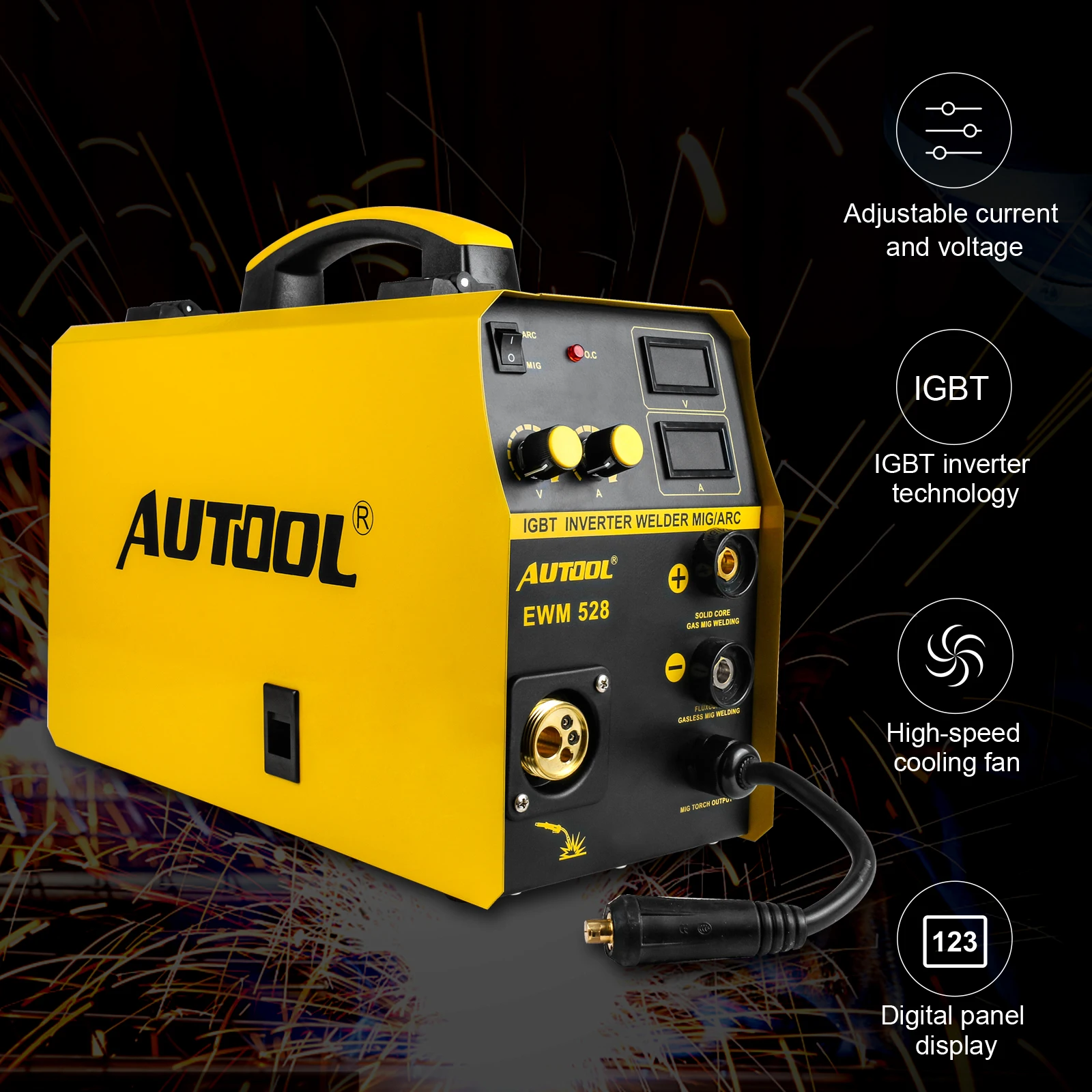 

AUTOOL EWM528 MIG Welder Digital Inverter Welders Portable Welding Machine CO2 Protection Car Repair Metal Sheet 250A EU Plug