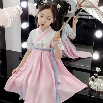 

New Hanfu Dress For Girls Costumes Summer Cool Chiffon Dress Pink Dance Costumes School Performance Kids Stage Costume BL1786