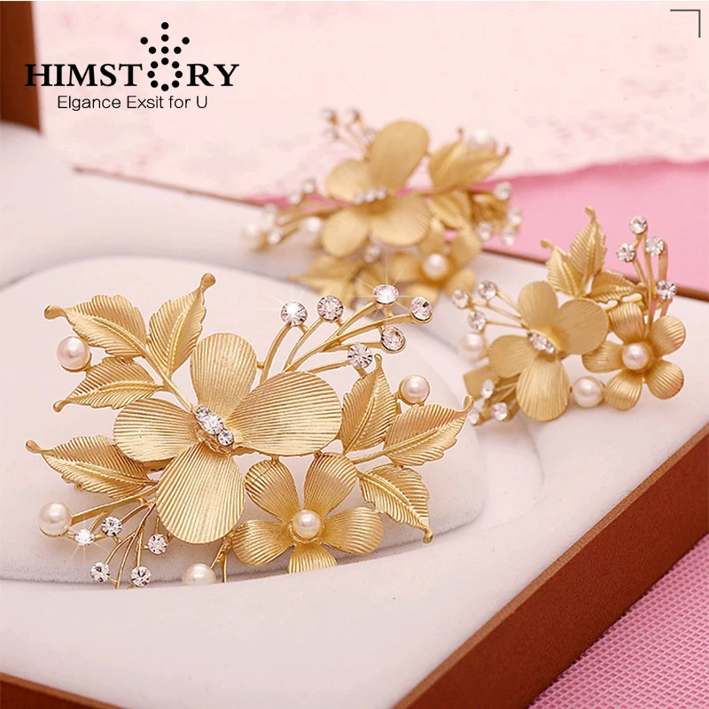 

HIMSTORY Newest Graceful Butterfly and Flower Gold Hairpins ,3pcs set Wedding Bridal Hair Accessory