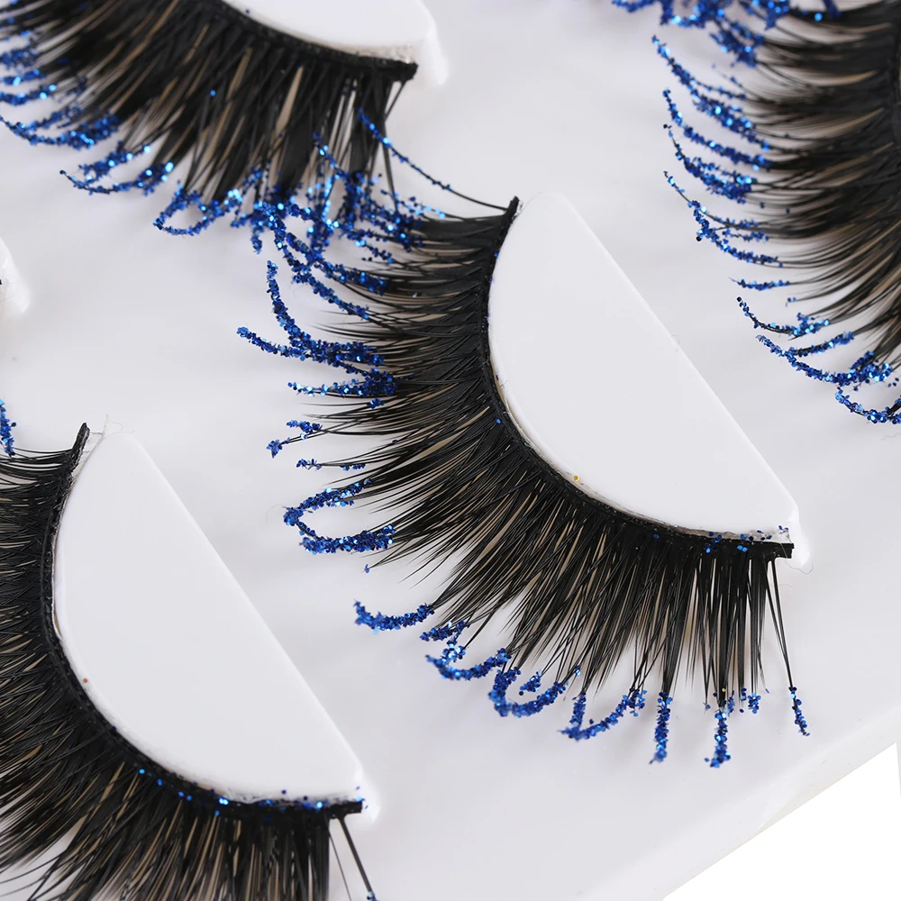 3 Pairs Glitter Exaggerated Thick False Eyelashes Theatrical Artistic