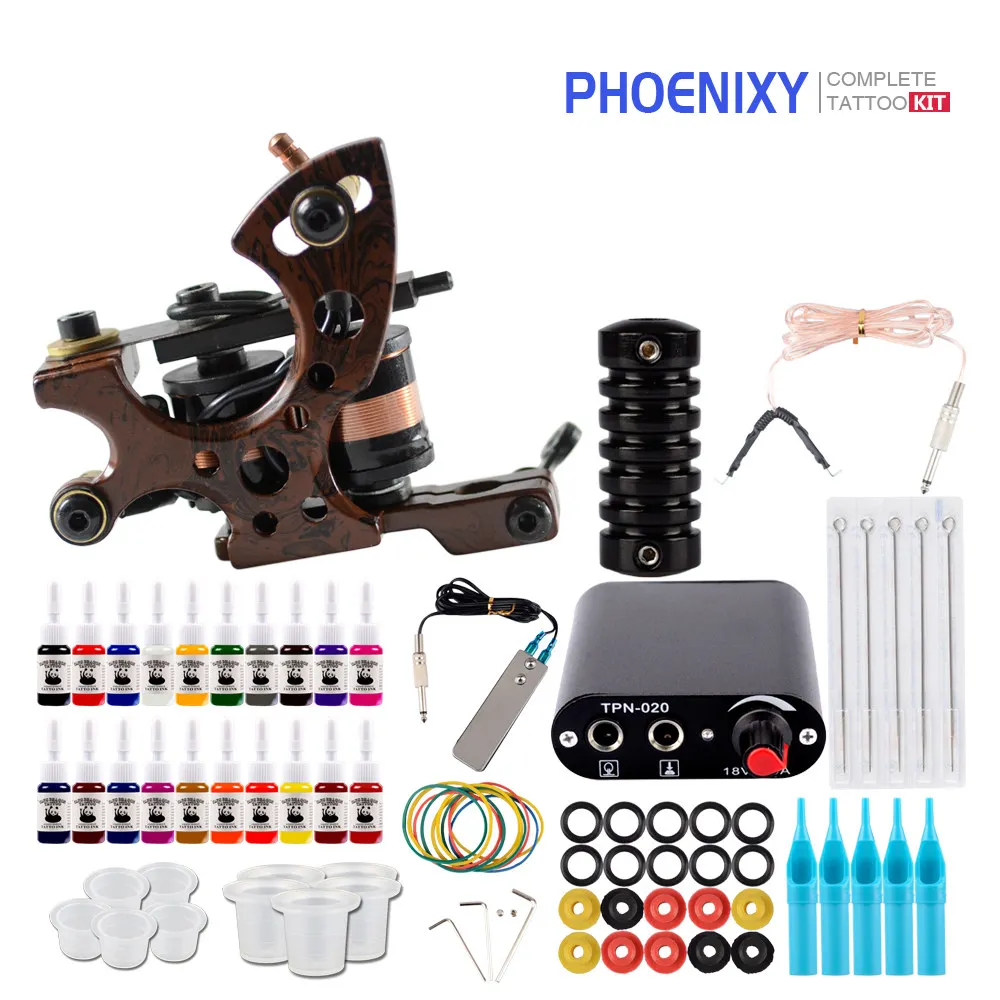 Starter Tattoo Machine Kit Набор пулеметов 20 цветов чернила с пигментом наборы черный Мощность татуировки начинающих Сцепление Комплект Перманентный макияж - Цвет: 20