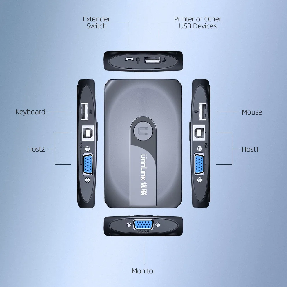 Unnlink 2X1 VGA KVM переключатель коробка Селектор с расширителем 2 порта USB 2,0 общий монитор мышь Клавиатура для 2 компьютера Ноутбуки ПК