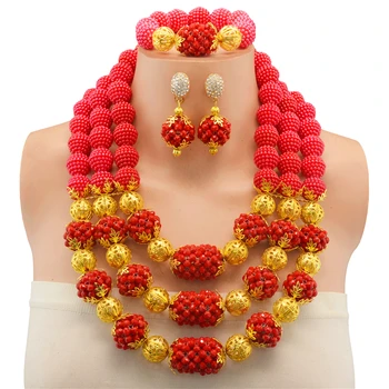 

Bridal Jewelry Sets Red Color Nigerian Wedding African Beads Jewelry Set Crystal Women New Necklace Set Free Shipping