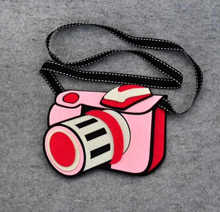 Детская сумка в виде Игрушки для девочек и мальчиков, креативная 3D камера, нетканый материал, плюшевые сумки на плечо, Детские аксессуары 14*17 см - Цвет: Розовый