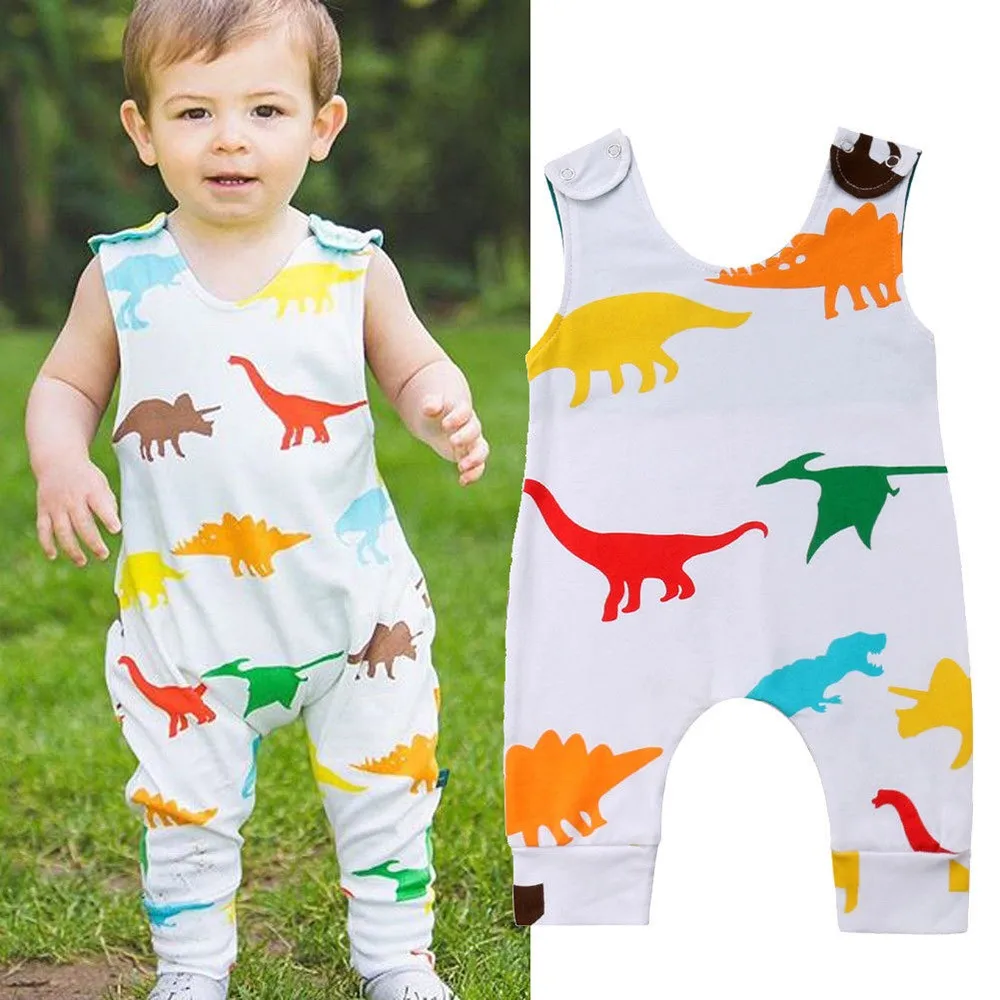 Toddler Baby Boys Sleeveless Dinosaur Print Romper Jumpsuit Playsuit