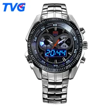 Top Marque TVG Militaire Sport Montres Hommes Quartz Analogique LED montre-bracelet en acier inoxydable Horloge Hommes Armée Montre-Bracelet 2 PCS/lot