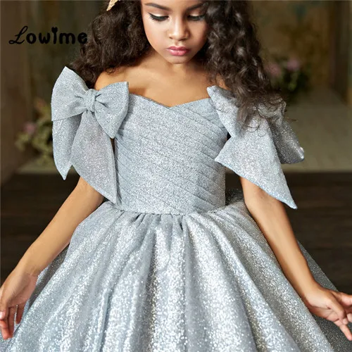 Длинное платье принцессы для девочек; коллекция года; Платья с цветочным узором для девочек на свадьбу; элегантное детское вечернее платье; Vestidos De Comunion - Цвет: Серебристый