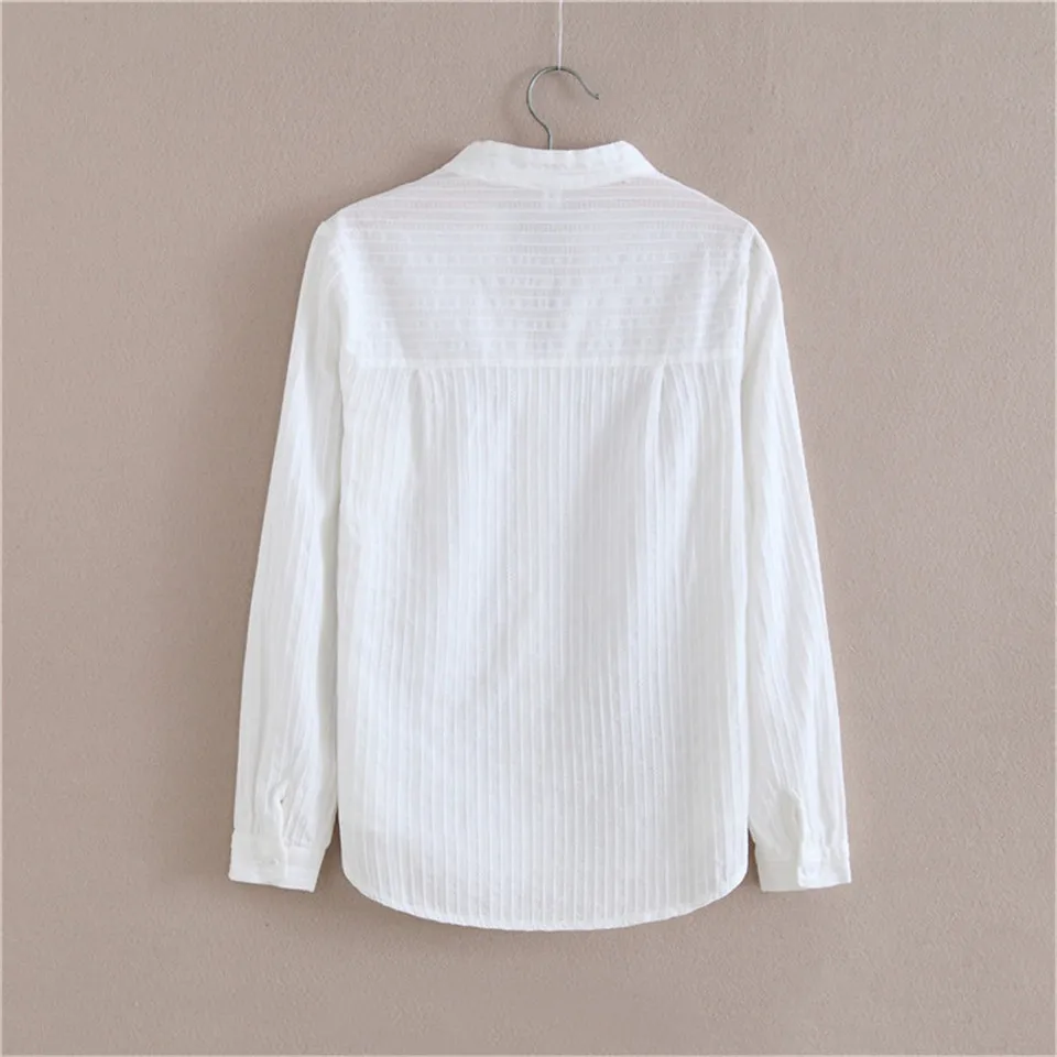 Женская блузка с V образным вырезом длинным рукавом и карманами|long sleeves women blouse|white