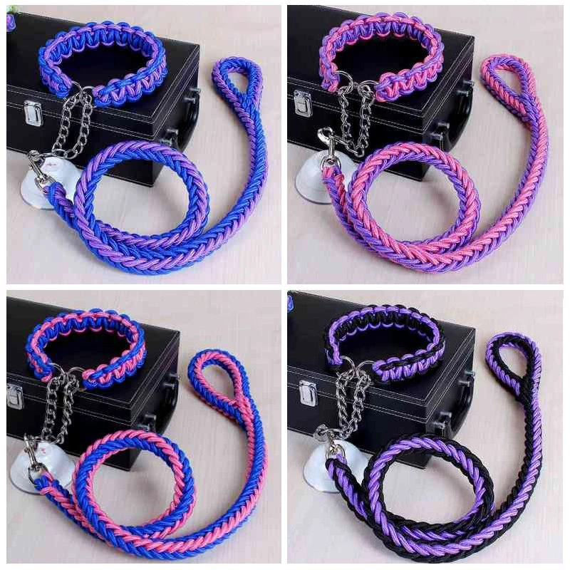 Metal P Chain Buckle Large Dog Leashes Double Strand Rope 14 Colors Pet