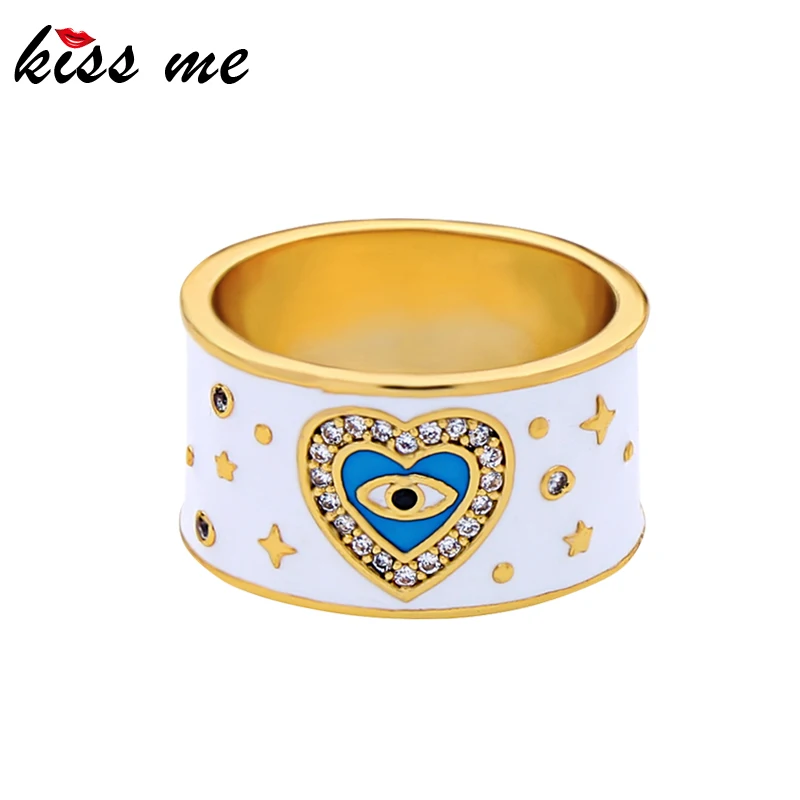 

Kiss ME Delicate Enamel Heart Shiny Crystal Evil Eye Ring Monority Women's Ring For Female Gift Accessories