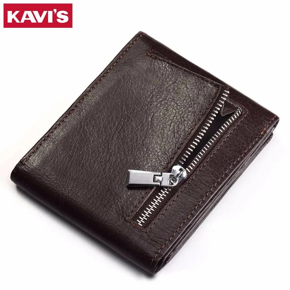 

KAVIS Genuine Leather Wallet Men Coin Purse Zipper Small Walet Portomonee PORTFOLIO Vallet Male Cuzdan Card Holder Perse Slim