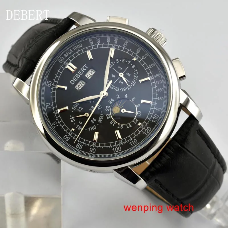 

Debert 42mm Black Dial Moon Phase polishing steel case Automatic Men's Watch E2482