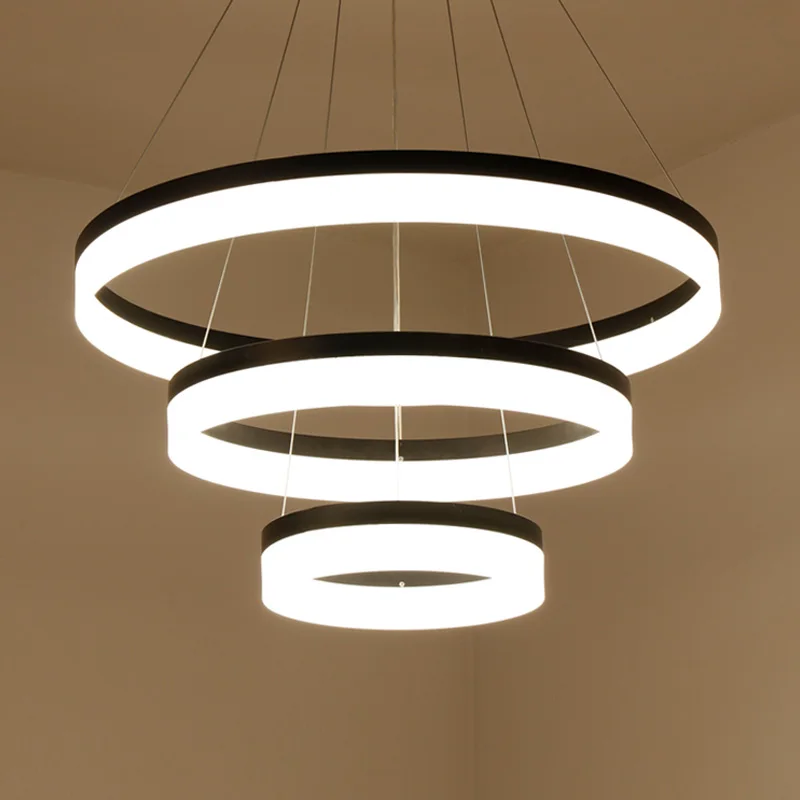 Modern LED Pendant Lights Fixtures For Living Room Restaurant Dining Decor Suspension Black Rings hanging lamp Dimmable Lustre