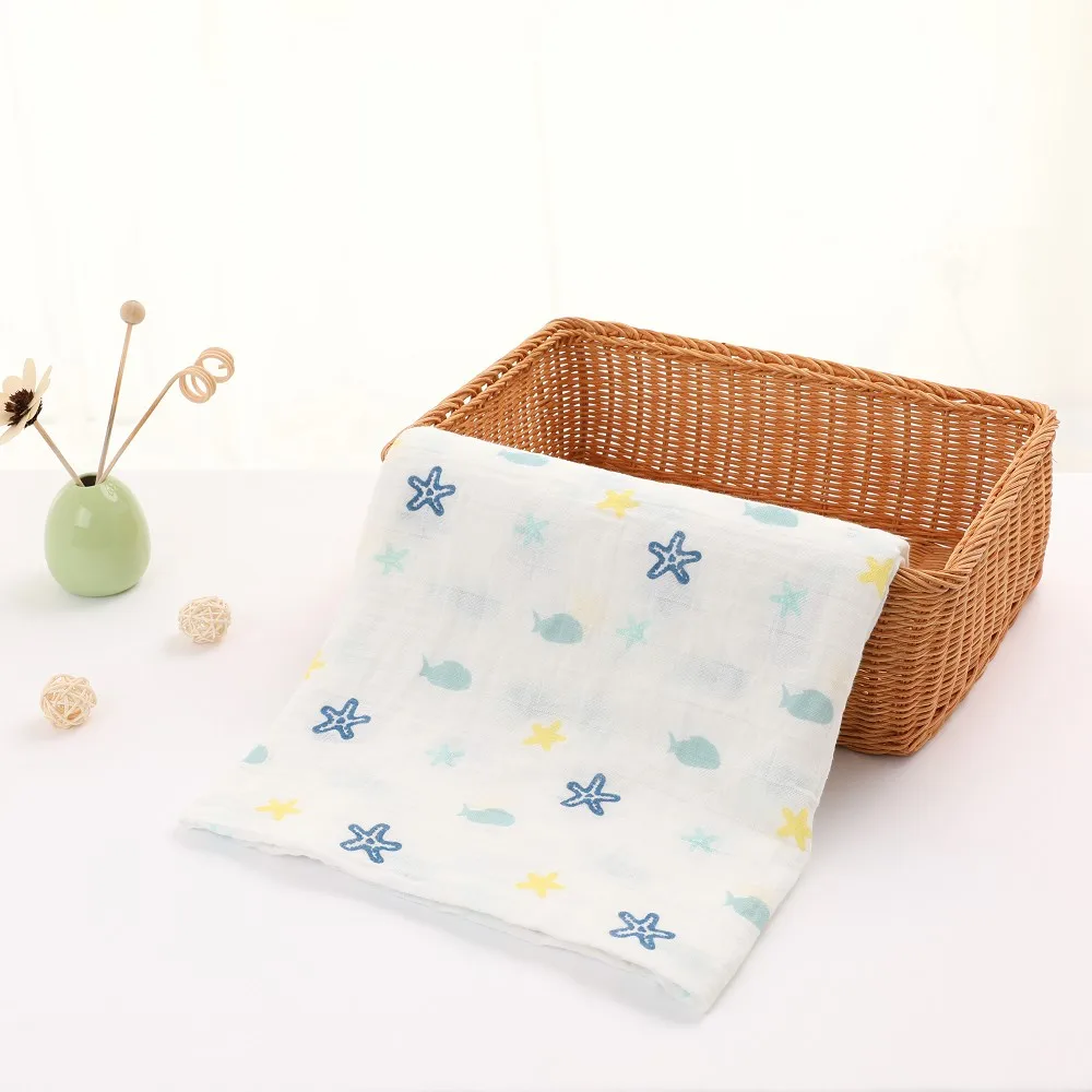 Органическое хлопковое муслиновое Пеленальное Одеяло, детское Марлевое банное полотенце, спальная кровать, принадлежности с отверстием, обертывание для младенцев, детское постельное белье с животными - Цвет: SMA0005