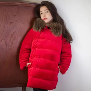 

Chinese Style Christmas Red Warm Thick Girls Winter Coat Kids Fur Collar Toddler Teen Parka Jackets For Girl Children Outerwear
