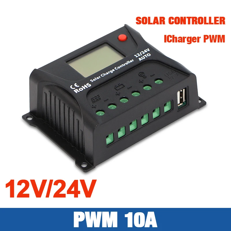 

Solar Charge Controller 10A PWM Solar Charge Controller LCD USB 5V Solar Regulator 12V 24V Voltage Regulator